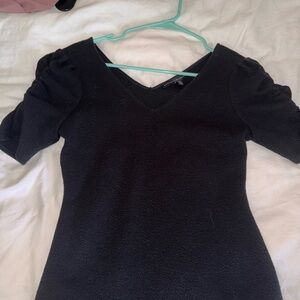 Black V-Neck Puff Sleeve Top